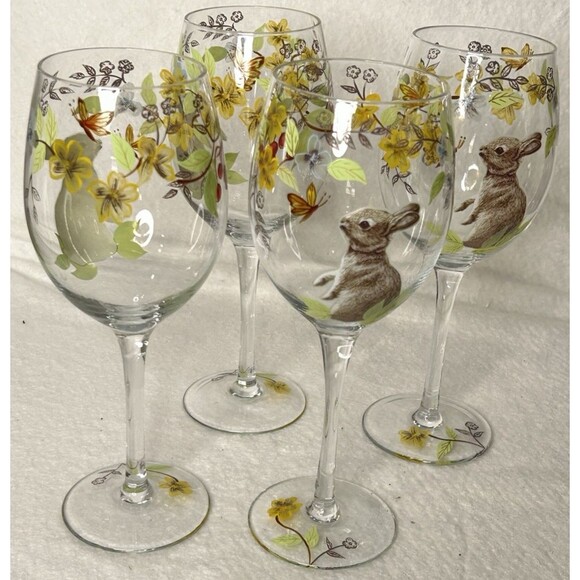 Pier 1 Other - PIER 1 HAND PAINTED SOPHIE SOFIE BUNNY WINE GLASS Set of 4 GOBLET Hostess Gift